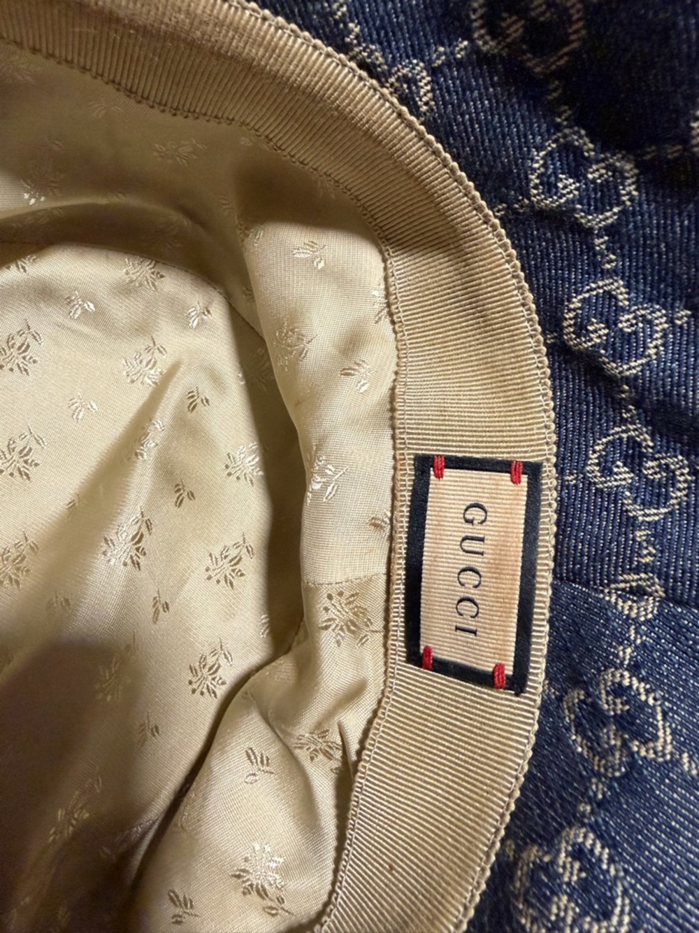 Gucci Blue Monogram Denim Bucket Hat with Cream Trim - Picture 3 of 5